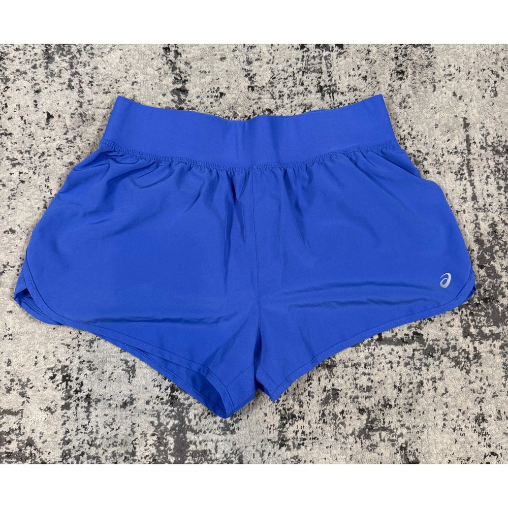 ASICS Women's Blue Running Shorts Wide Waistband Perforated Back Athletic